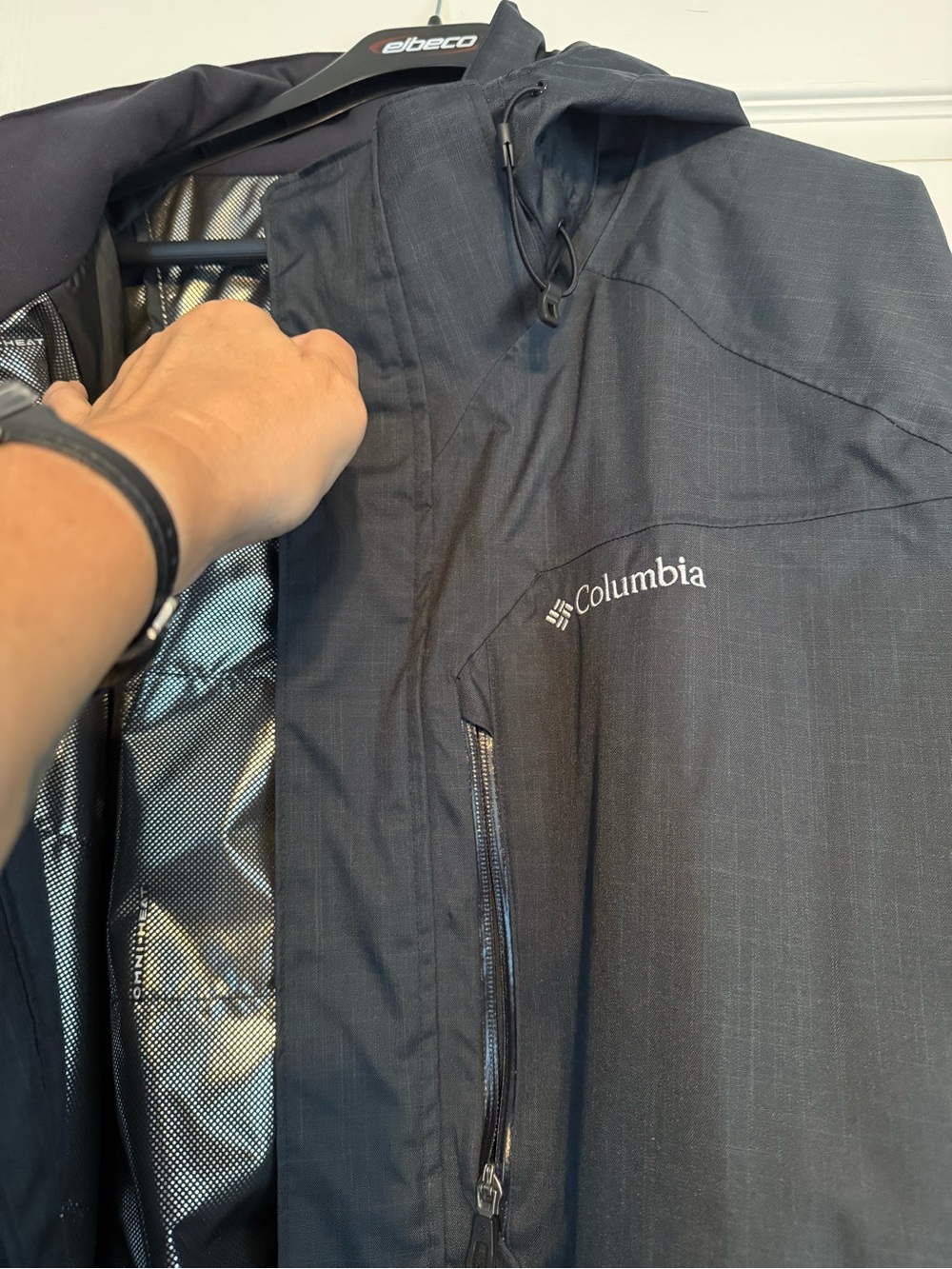 Columbia Men's Dark Gray Hooded Raincoat - Picture 5 of 6